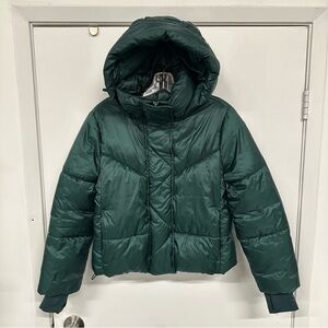 Gap Big Puff cropped hooded jacket XS Hunter green Primaloft Water Resistant